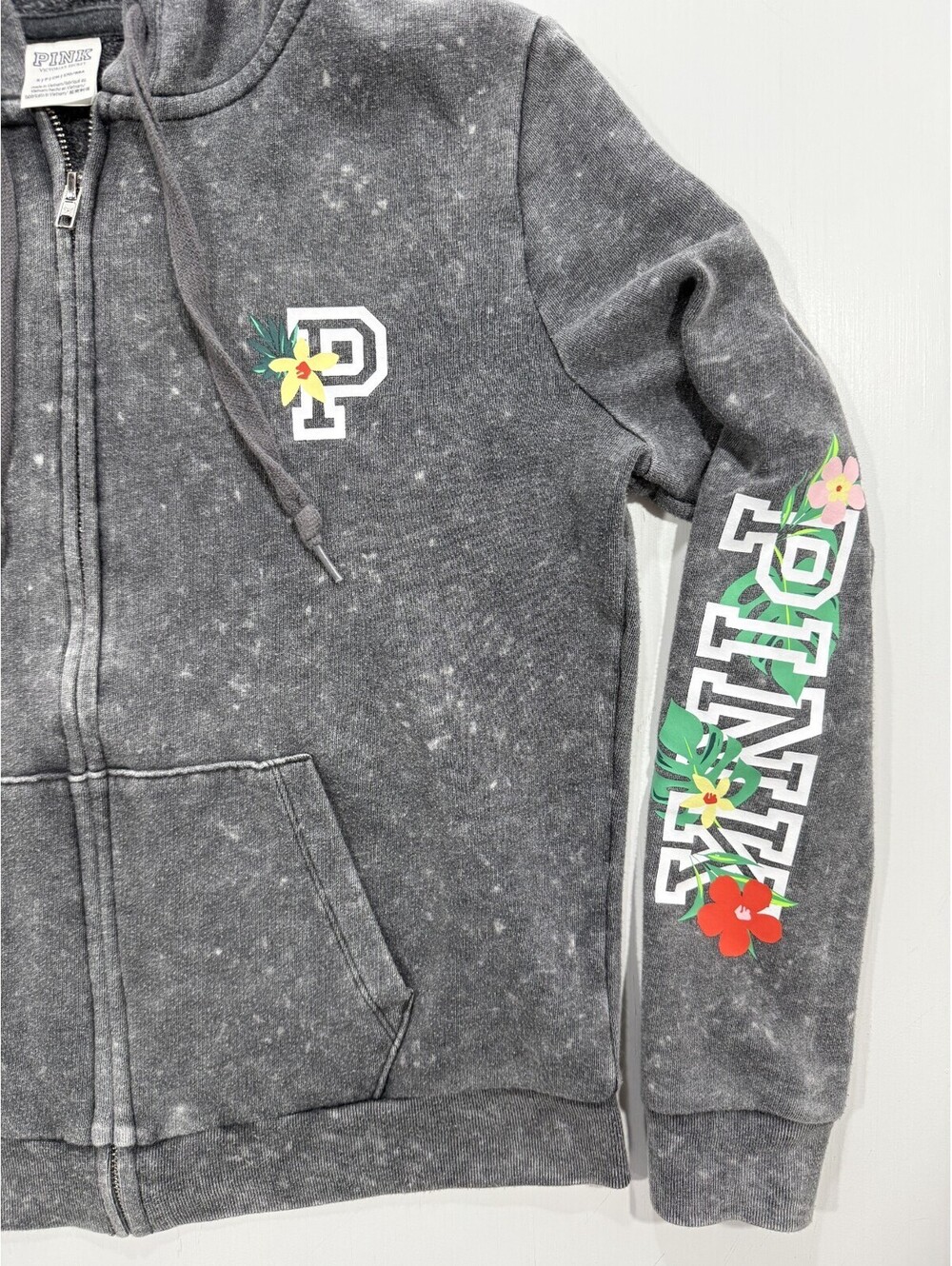 PINK Victorias Secret Womens S Gray Acid Wash Sherpa Lined Full Zip Hoodie - Picture 4 of 11